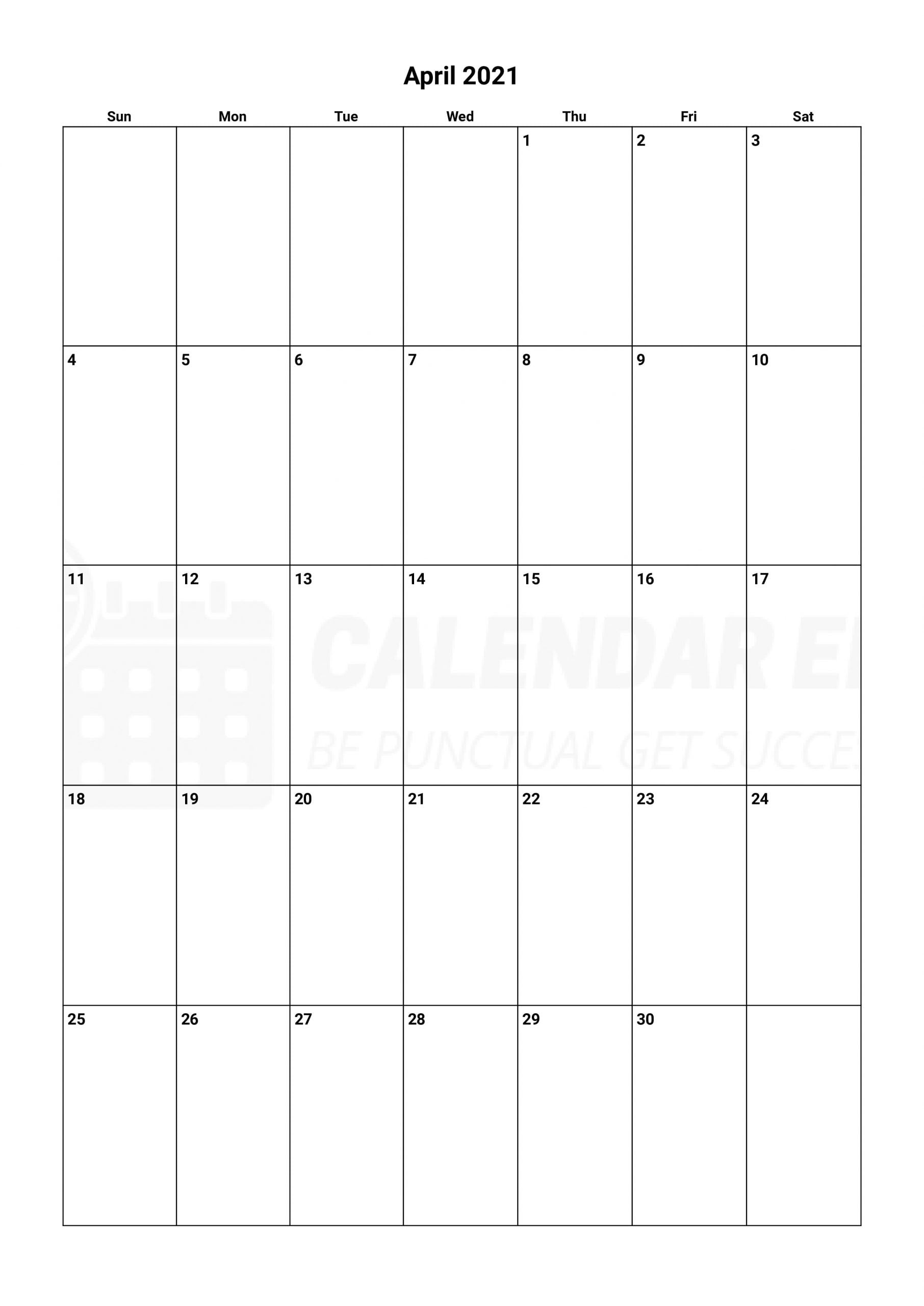Free April 2021 Calendars | 2021 Blank Printable Templates
