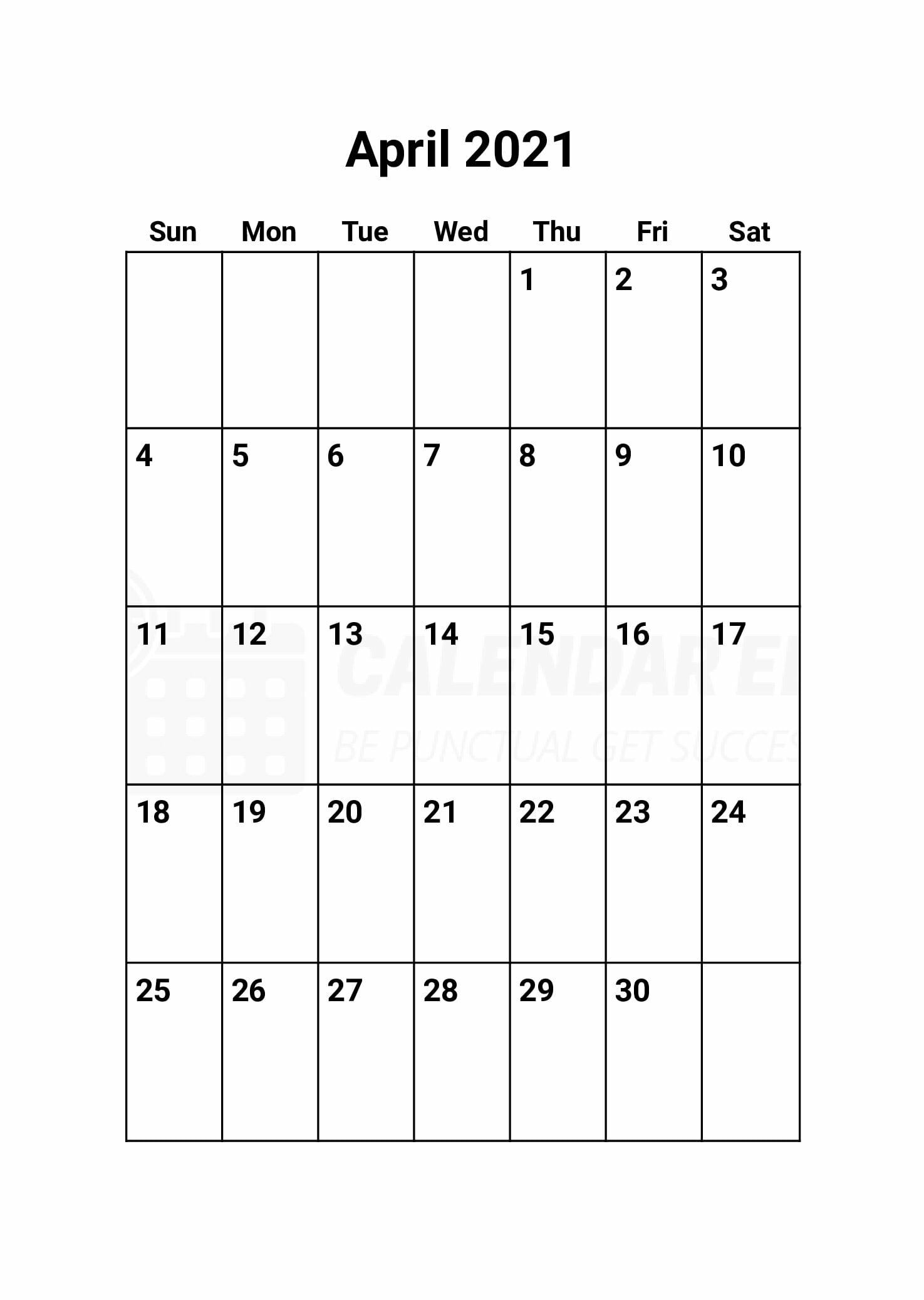 Free April 2021 Calendars | 2021 Blank Printable Templates