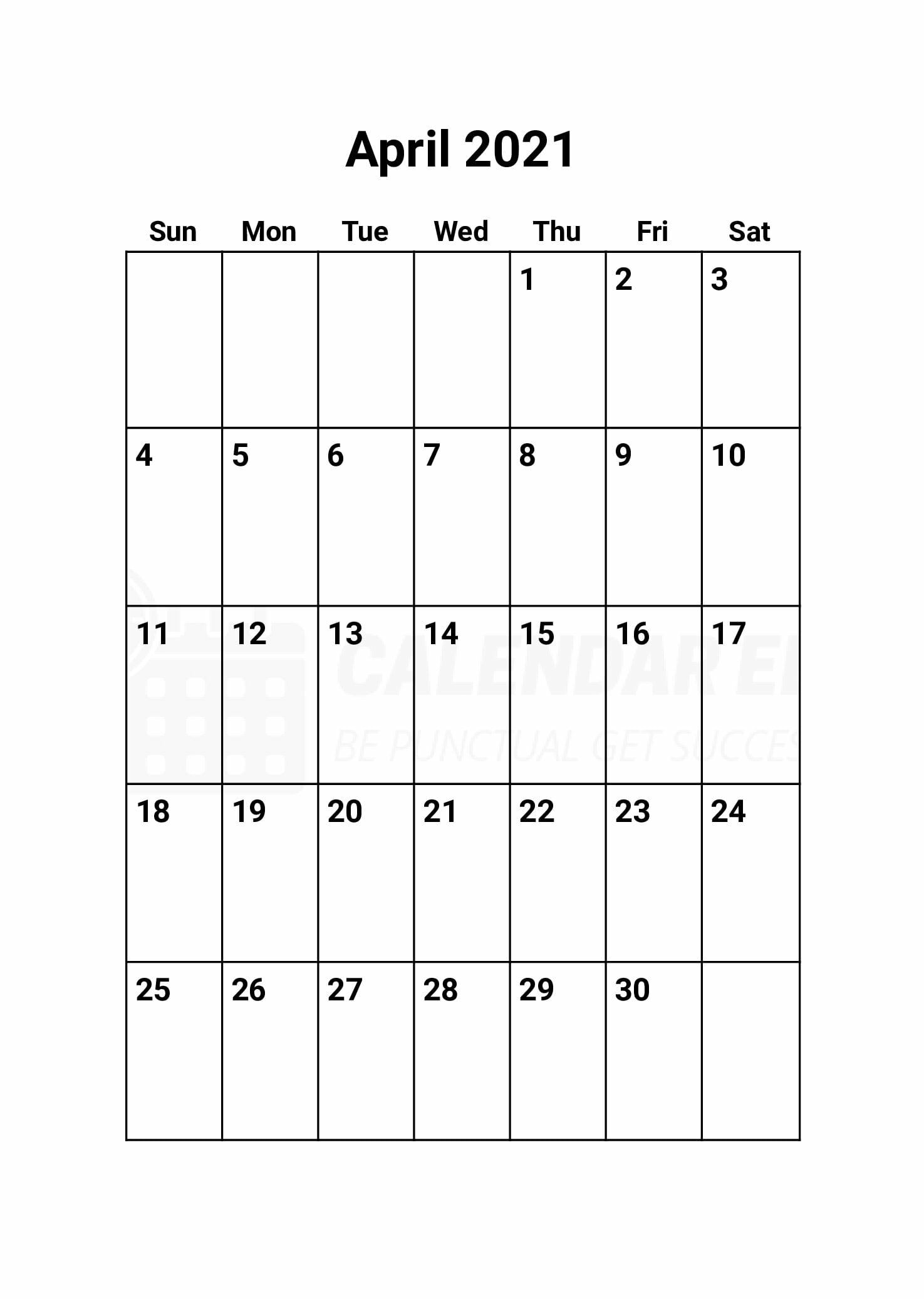 Free April 2021 Calendars 2021 Blank Printable Templates