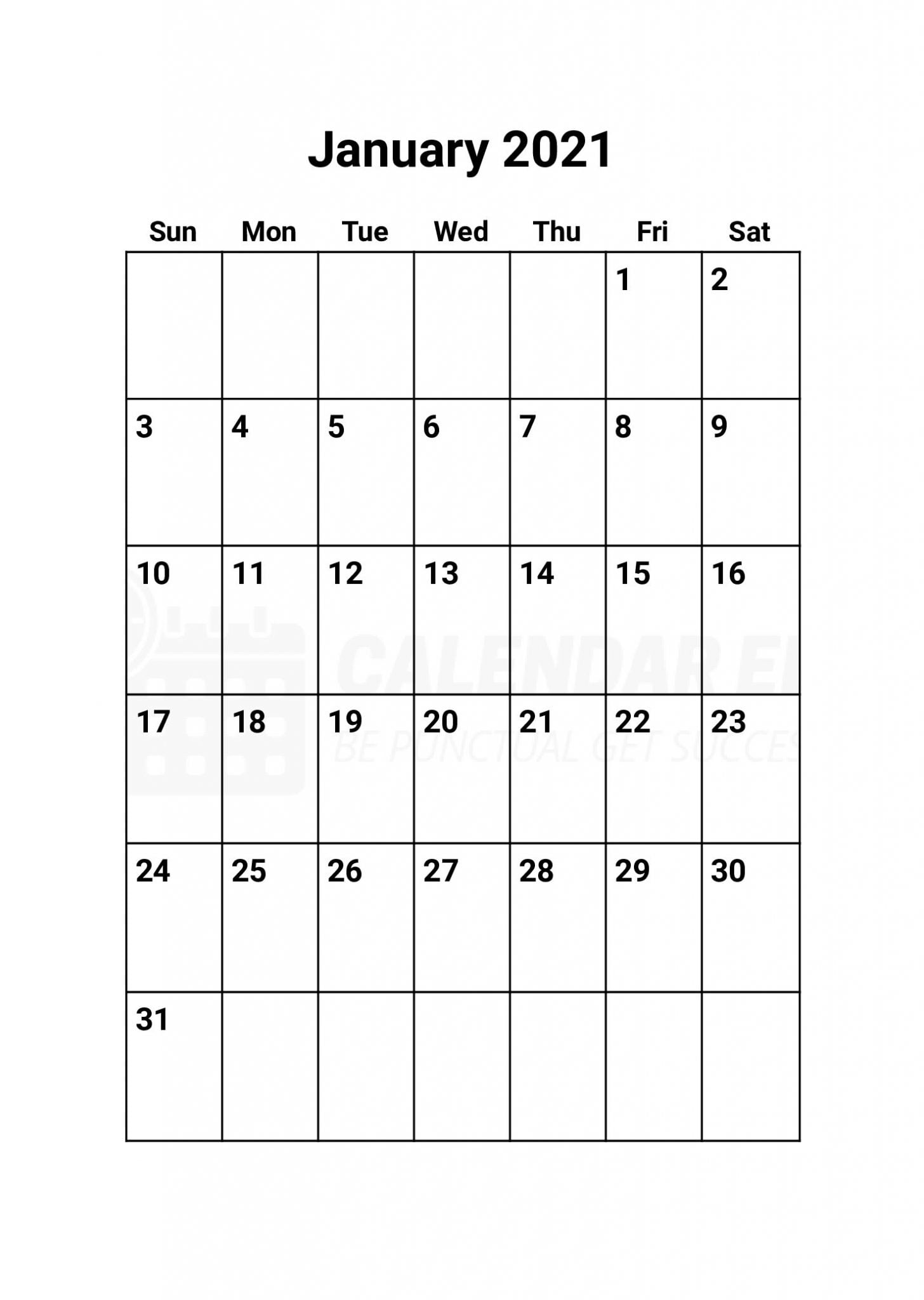 January 2021 Calendar PDF | Free January Printable PDF