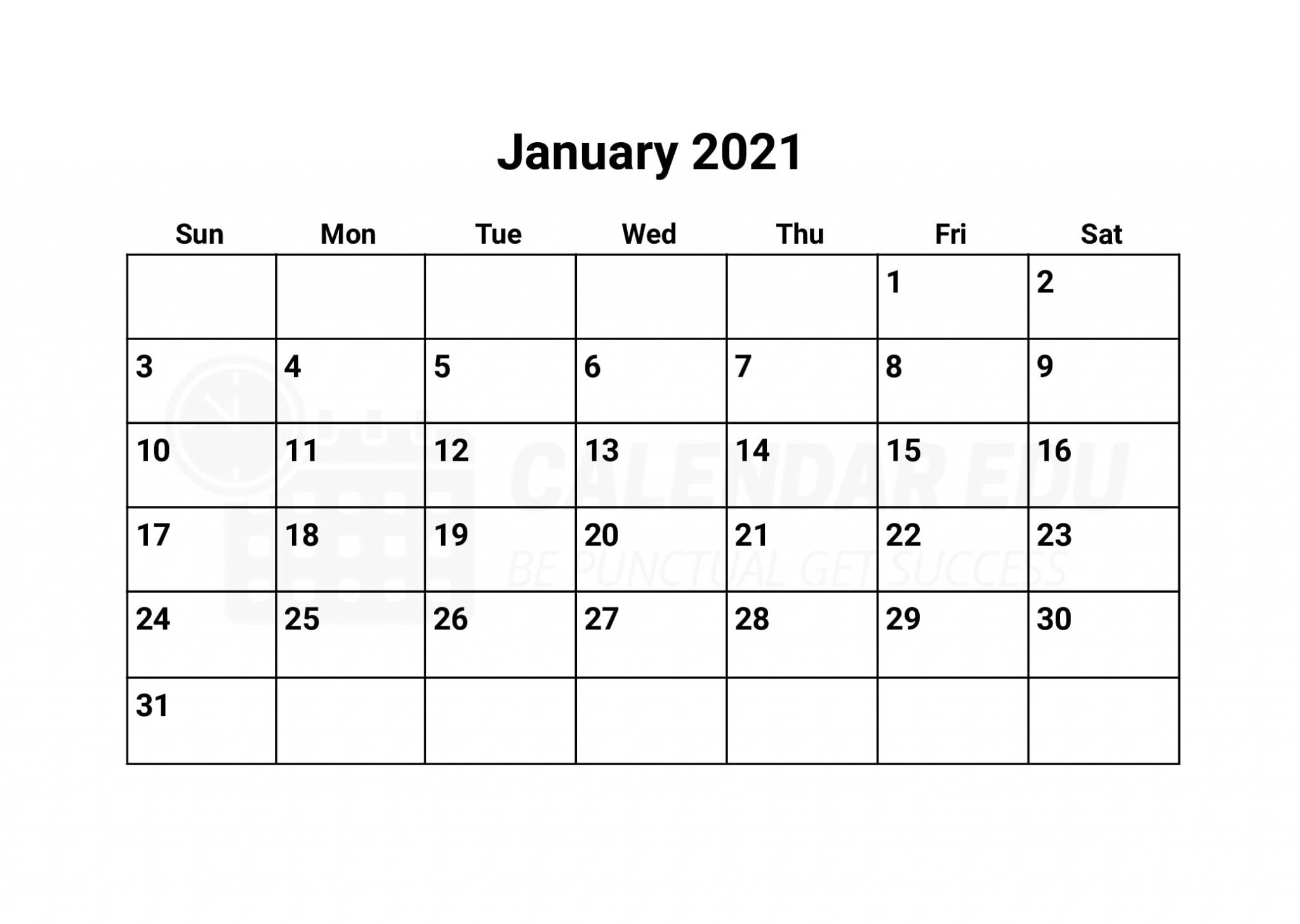 January 2021 Calendar January Blank Printable Templates Hd