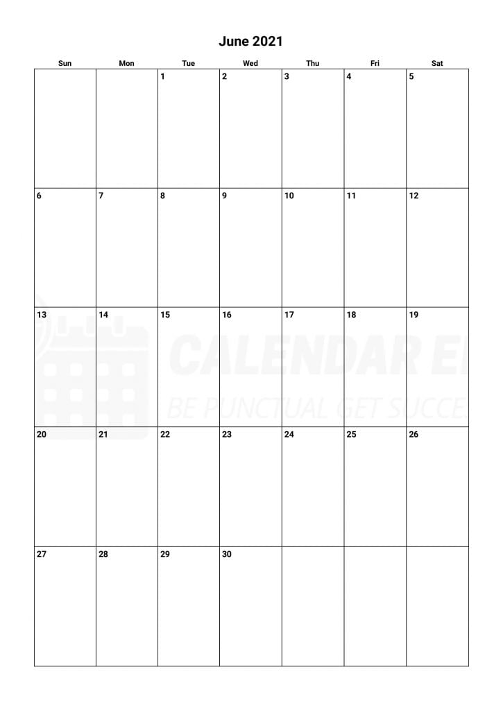 June 2021 Blank calendars for free download