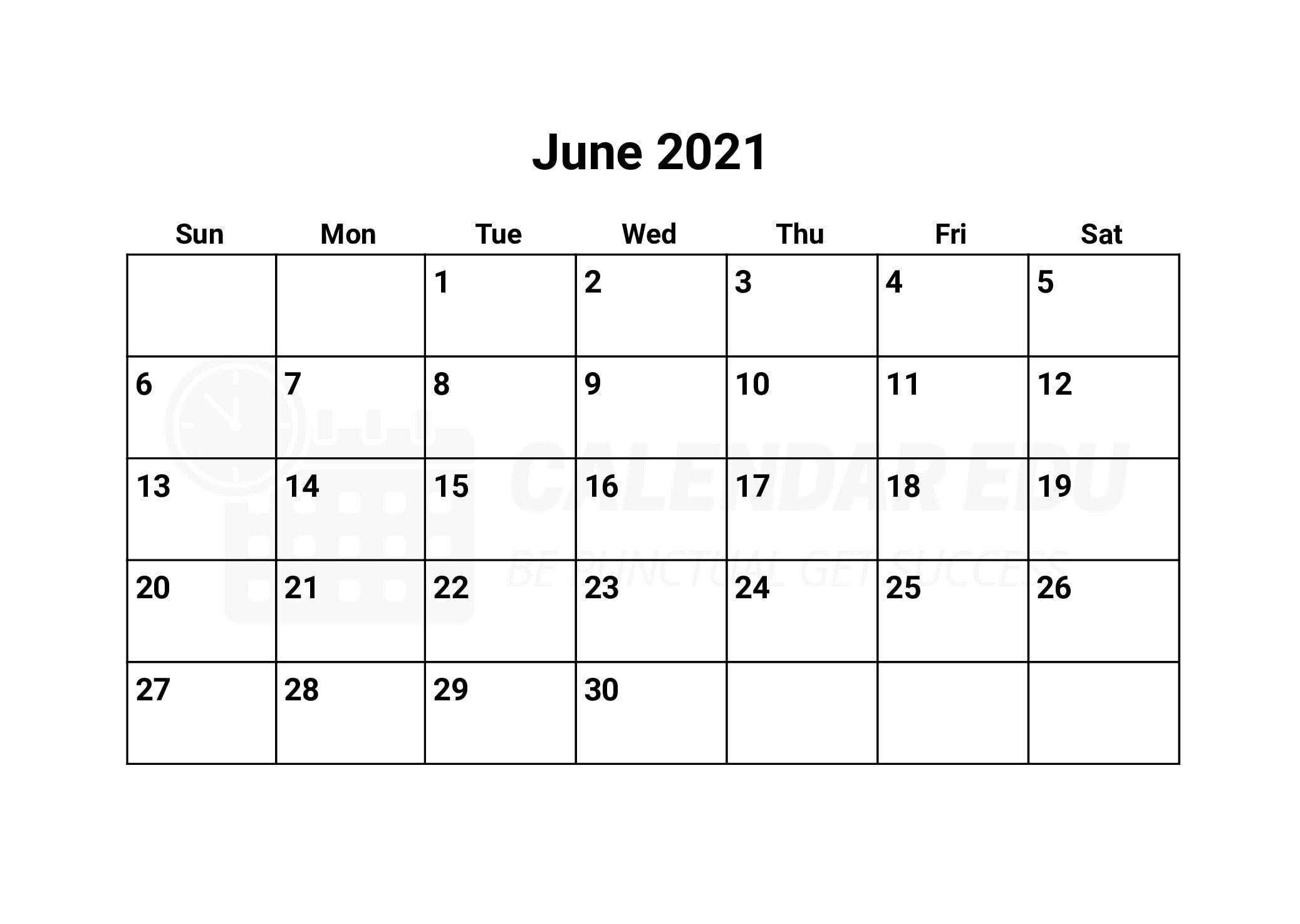 June 2021 Calendar Printable