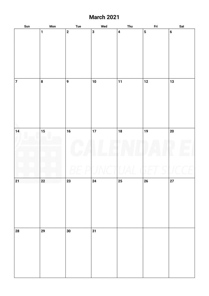 march 2021 calendar blank printable template download