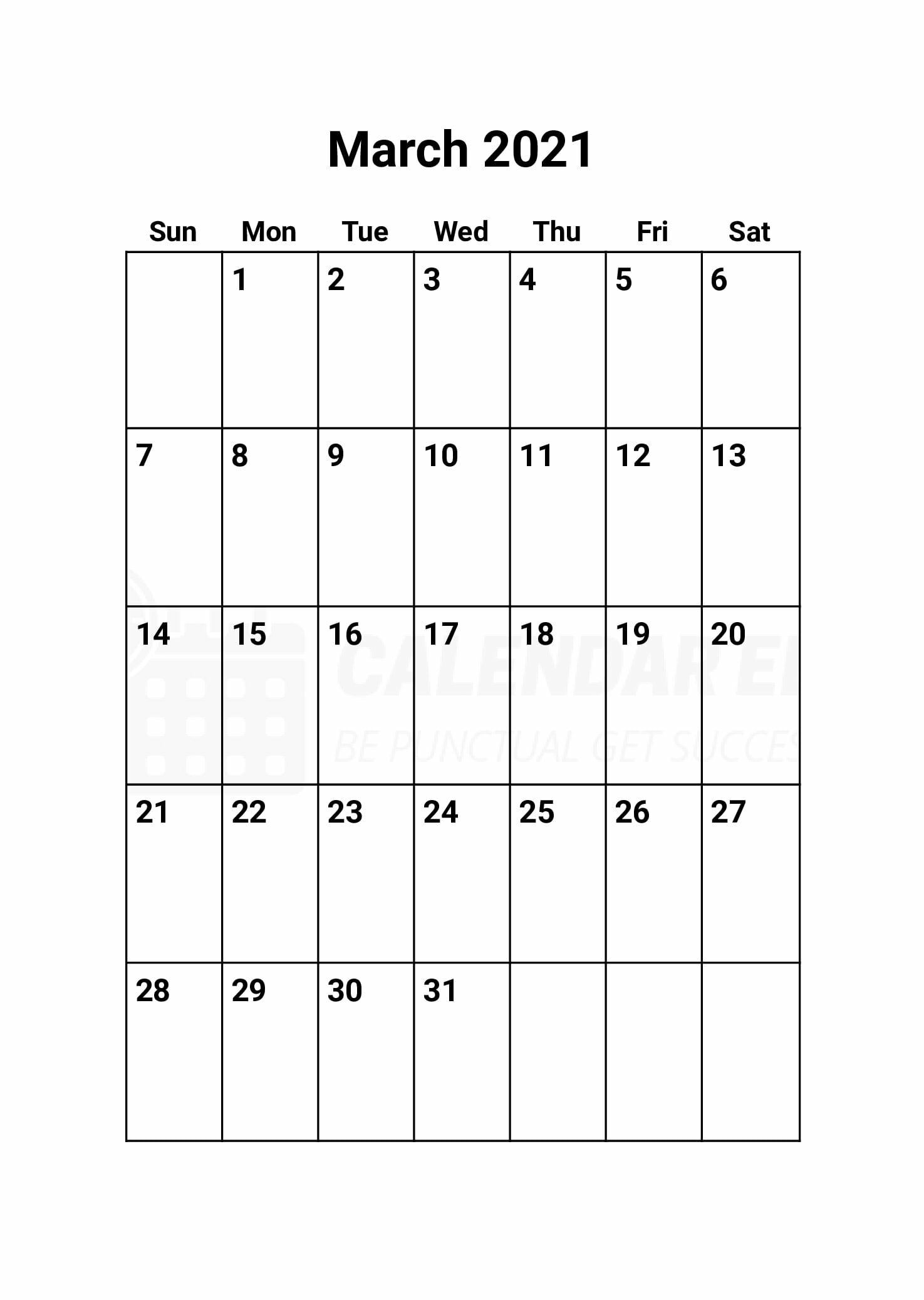 Free Printable Downloadable 2021 Calendar March