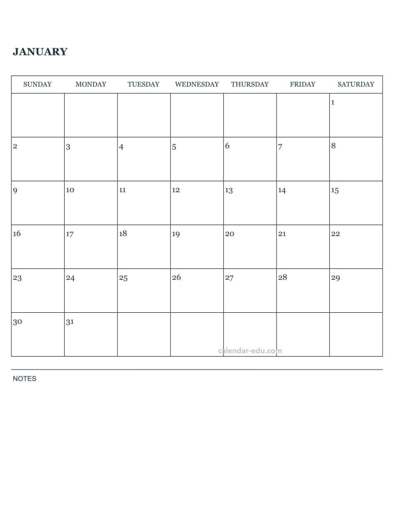 2022 calendar Printable - January