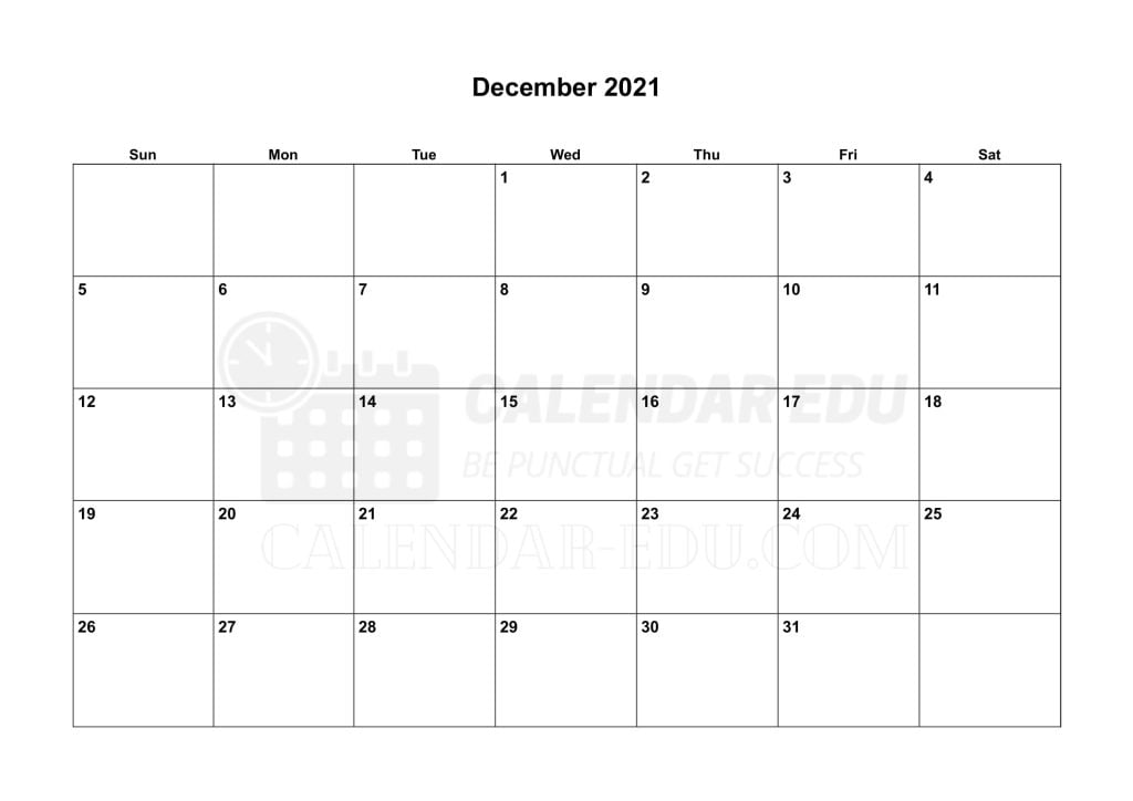 Landscape Sunday start December 2021 calendar