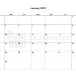 Sunday Start Landscape January 2022 Calendar Printable
