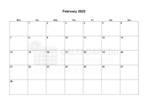 Free Landscape February 2022 Monday start printable calendar