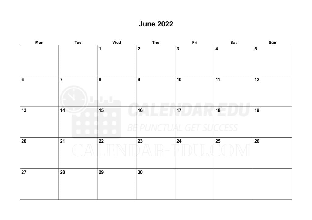 Landscape June 2022 Monday start printable calendar Download