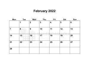 Free Portrait February 2022 Monday Start Printable Calendar Template