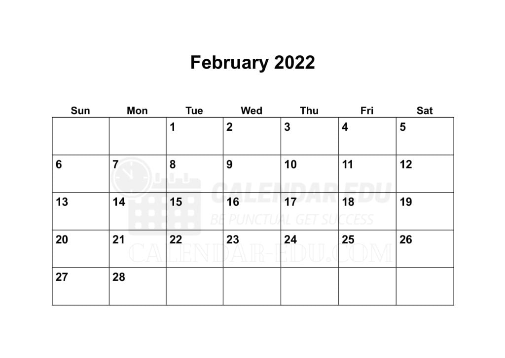 Sunday Start February 2022 Blank Calendar Printable