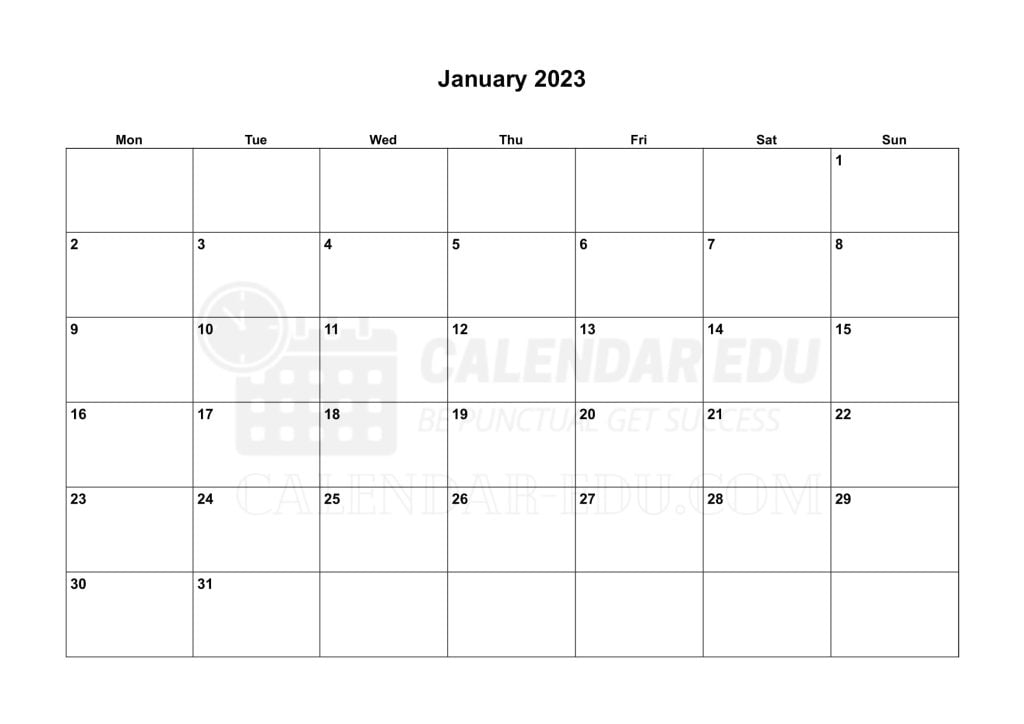 Landscape Monday start January 2023 Calendar Printable Templates