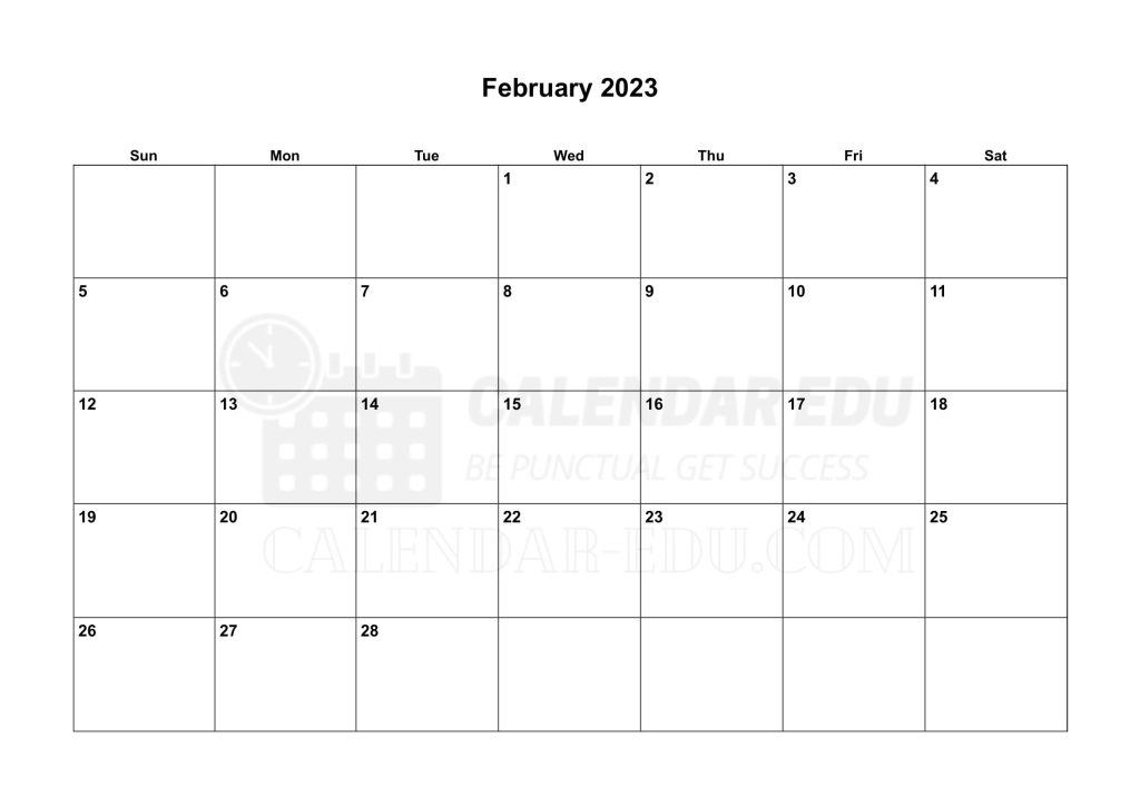 Landscape Sunday start February 2023 Calendar Printable Templates
