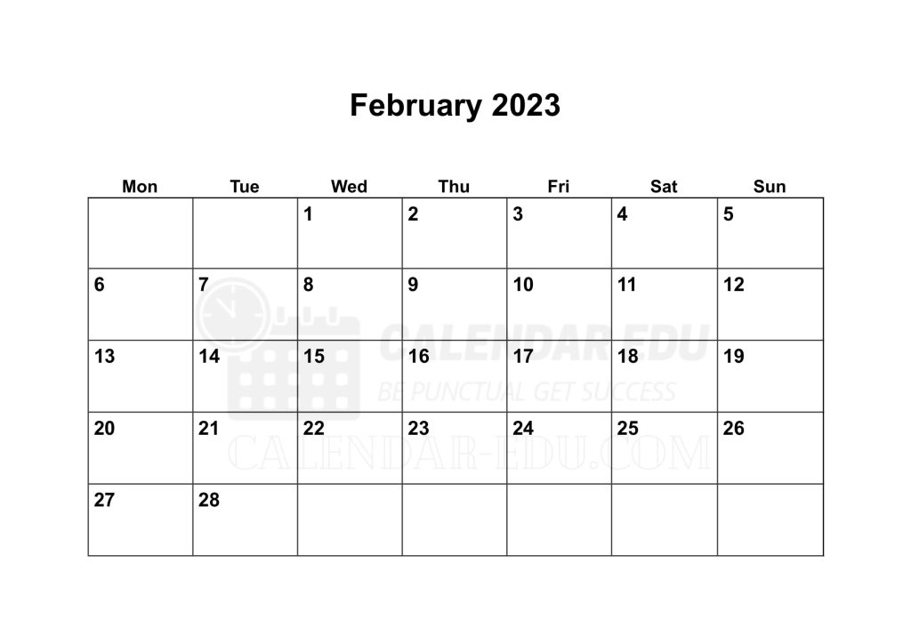 Monday start February 2023 Calendar Blank Printable Templates