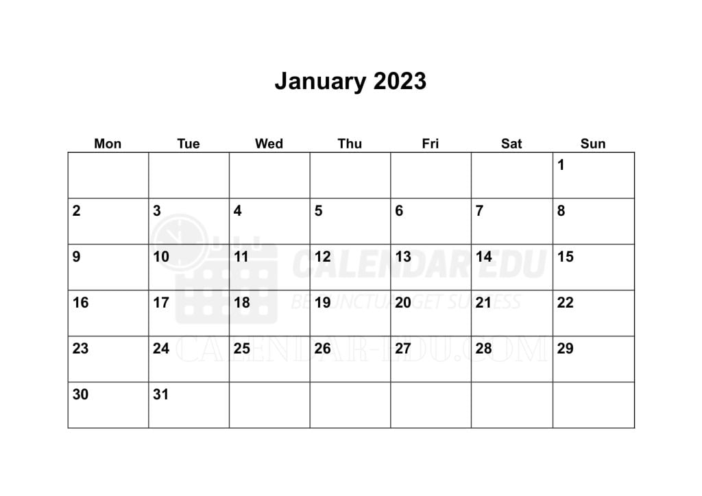 Monday start January 2023 Blank Calendar Printable Templates