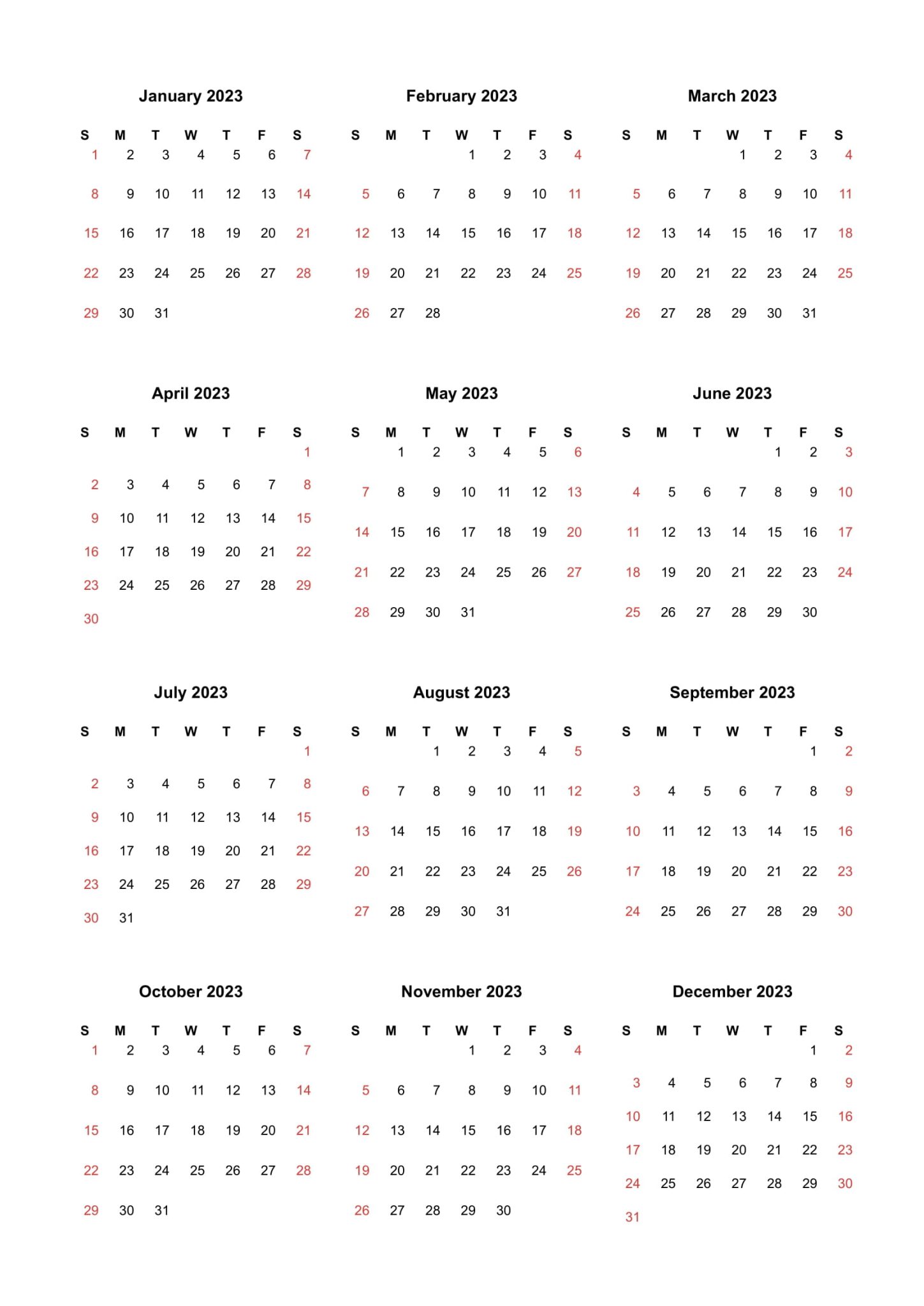 Free Yearly 2023 Calendar Printable - PDF Word Excel Sheets