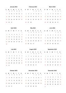 Free Yearly 2023 Calendar Printable - PDF Word Excel Sheets