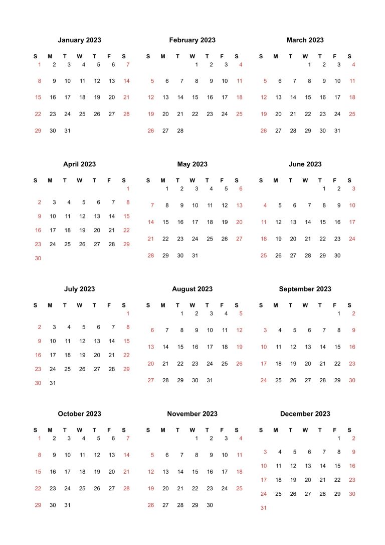 Free Yearly 2023 Calendar Printable - PDF Word Excel Sheets
