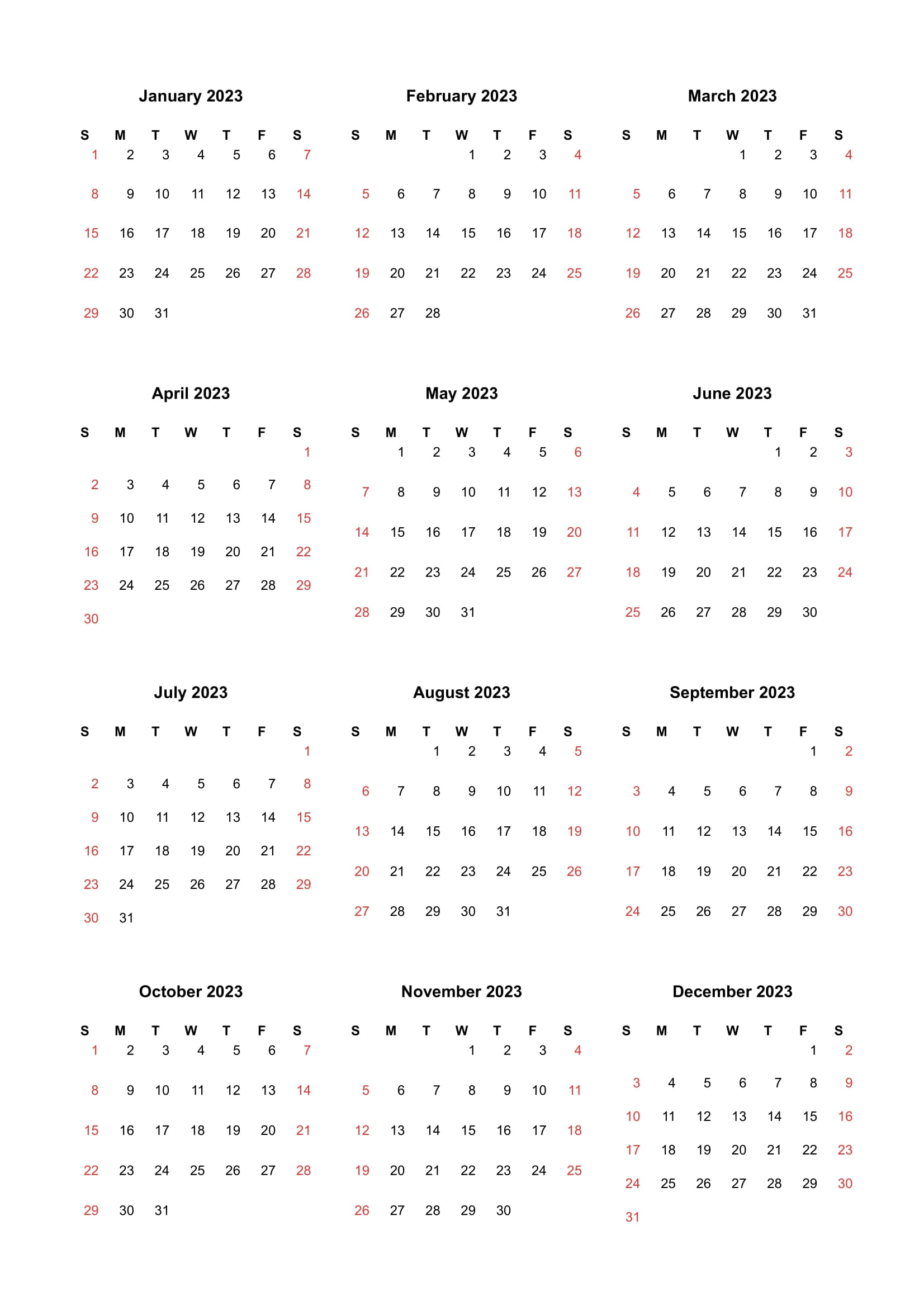 2023 Calendar Word Templates Calendar 2023 Doc Files