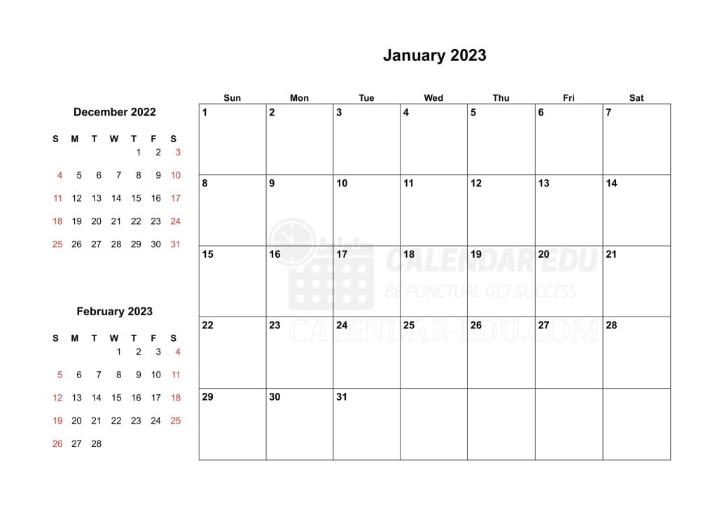 Two Months Sunday start January 2023 Calendar Printable Templates