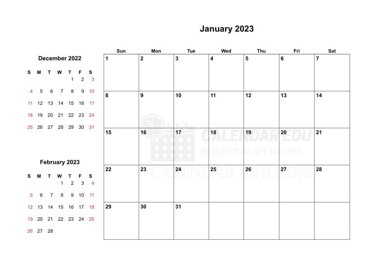 January 2023 Calendar Printable | Free 2023 Blank Templates