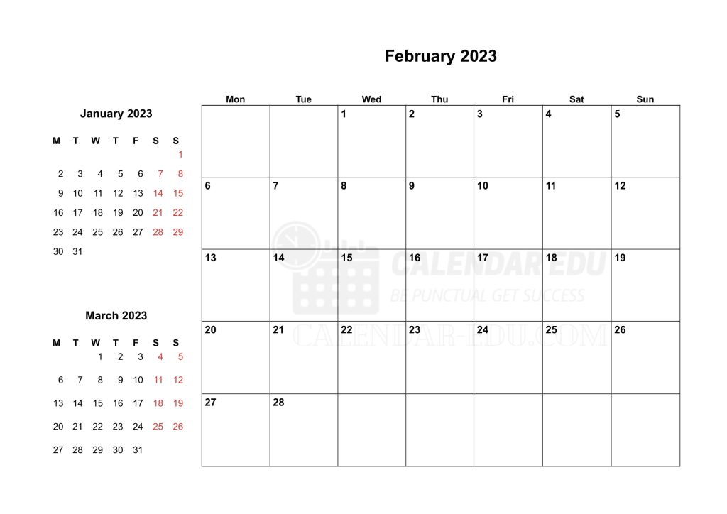 Two months Monday start February 2023 Calendar Printable Templates