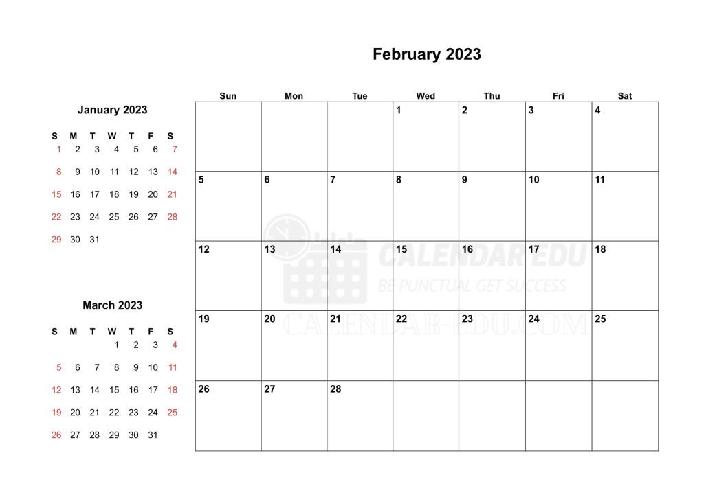 Two months Sunday start February 2023 Calendar Printable Templates