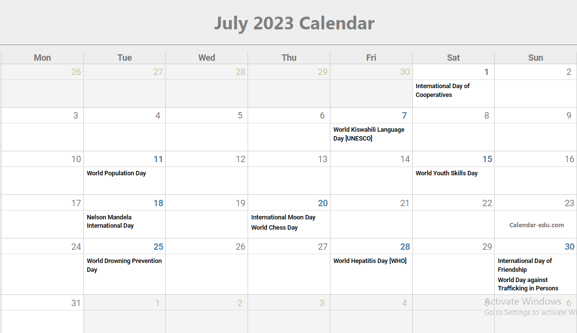 July 2023 Calendar