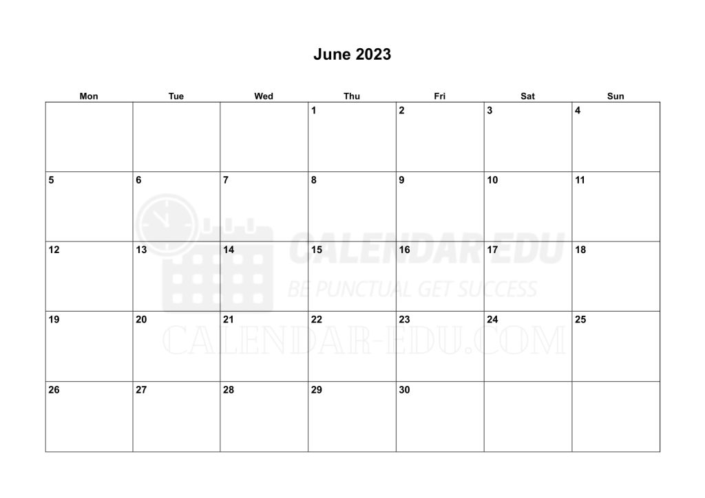 Landscape Monday start June 2023 Calendar Printable Templates