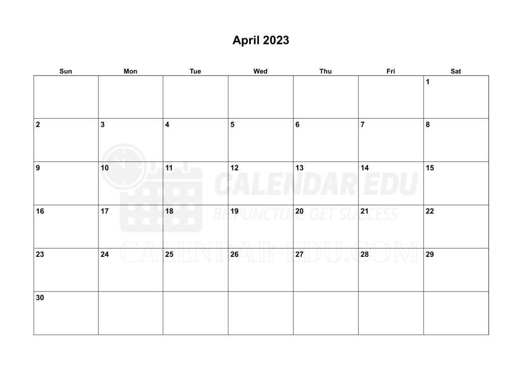Landscape Sunday start April 2023 Calendar Printable Templates