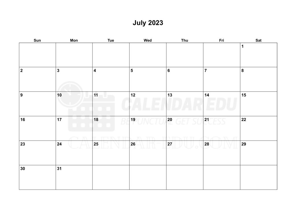 Landscape Sunday start July 2023 Calendar Printable Templates