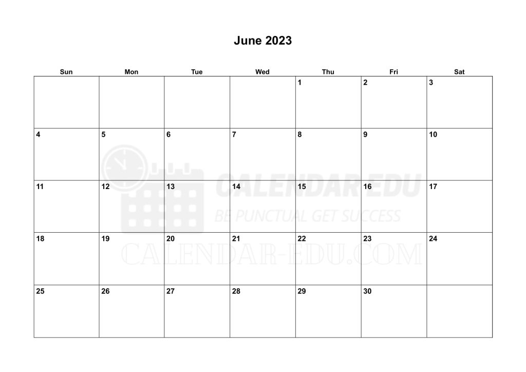 Landscape Sunday start June 2023 Calendar Printable Templates