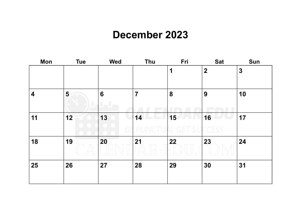 Monday start December 2023 Blank Calendar templates