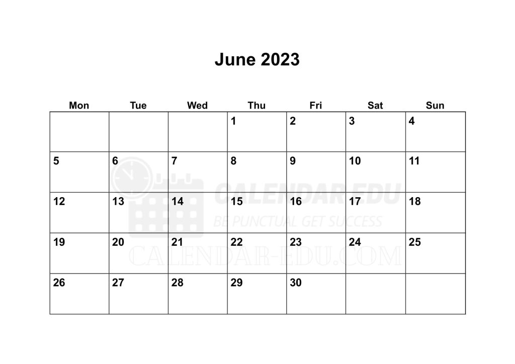 Monday start June 2023 Calendar Blank Printable Templates