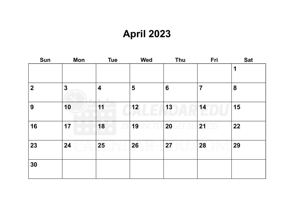 Sunday start April 2023 Calendar Blank Printable Templates