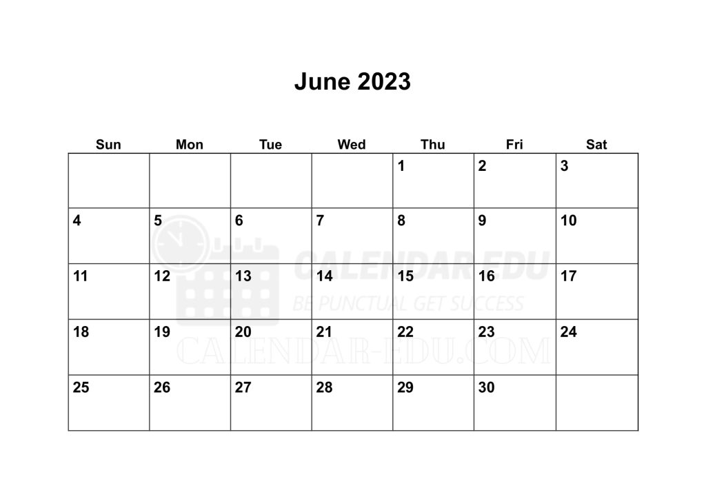 Sunday start June 2023 Calendar Blank Printable Templates