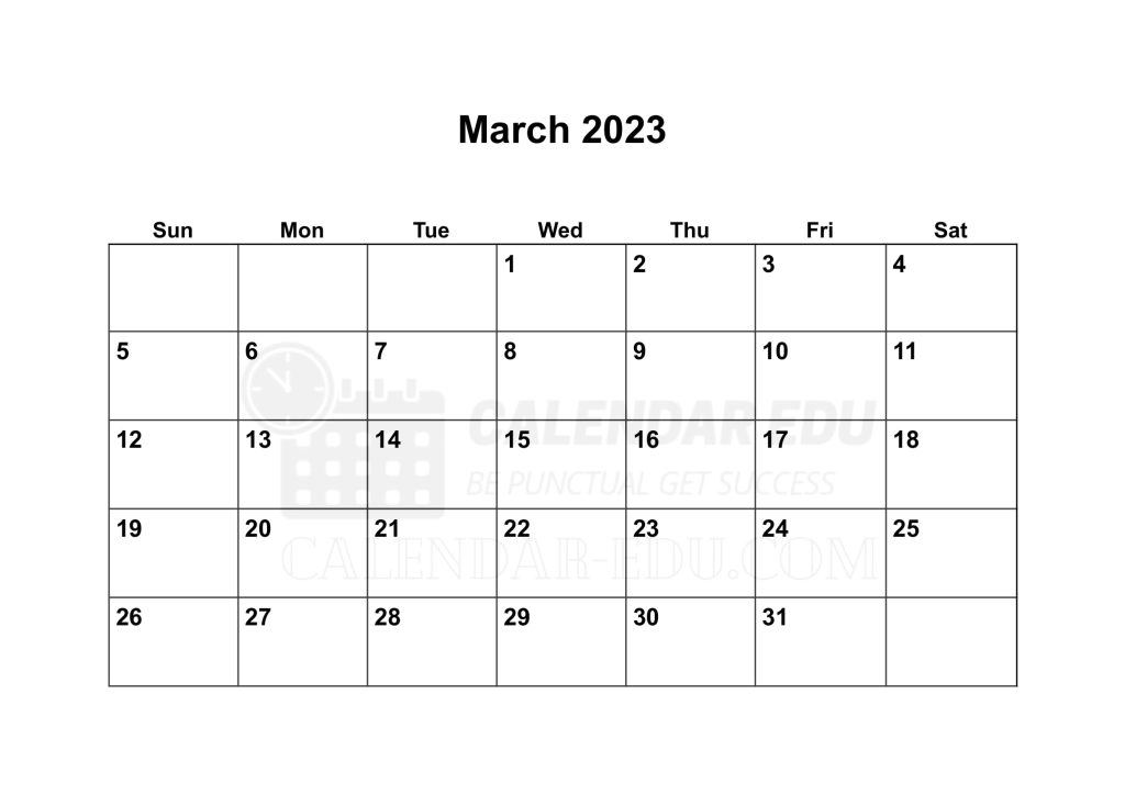 Sunday start March 2023 Calendar Blank Printable Templates