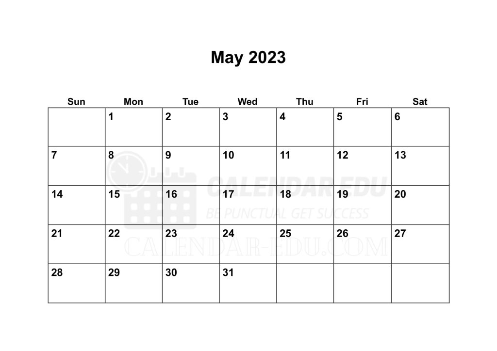 Sunday start May 2023 Calendar Blank Printable Templates