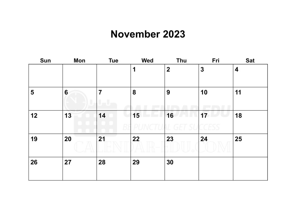 Sunday start November 2023 Calendar blank printable templates