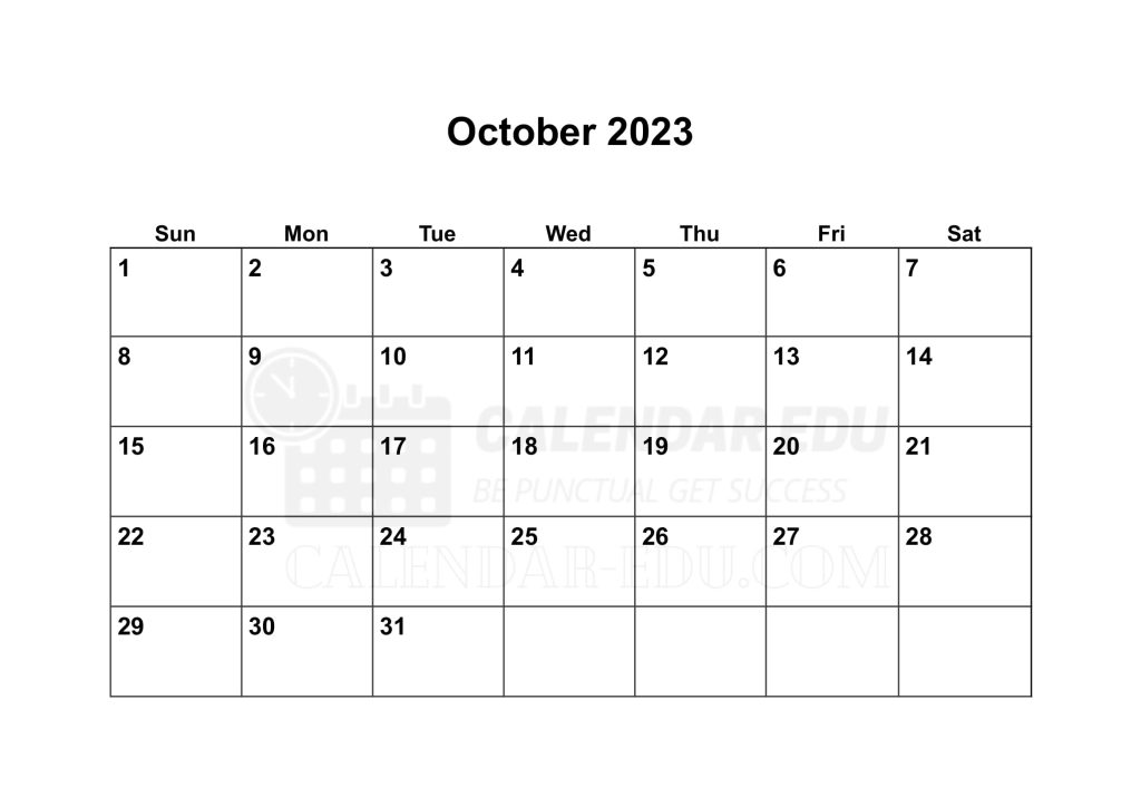 Sunday start October 2023 Calendar Blank printable templates