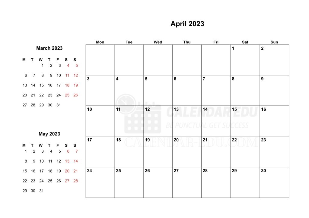 Two Months Monday start April 2023 Calendar Printable Templates