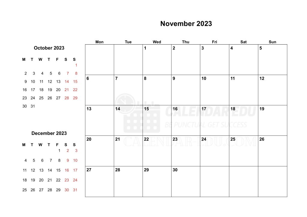 Two Months Monday start November 2023 Calendar printable templates