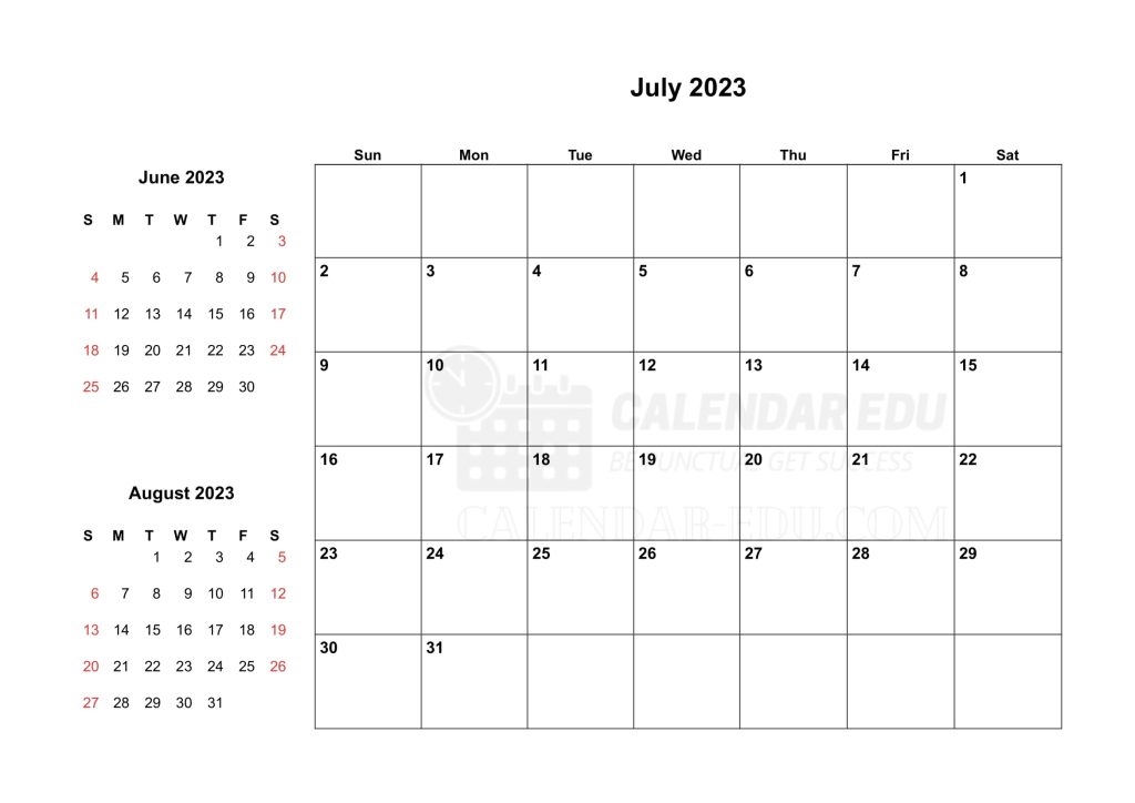 Two Months Sunday start July 2023 Calendar Printable Templates