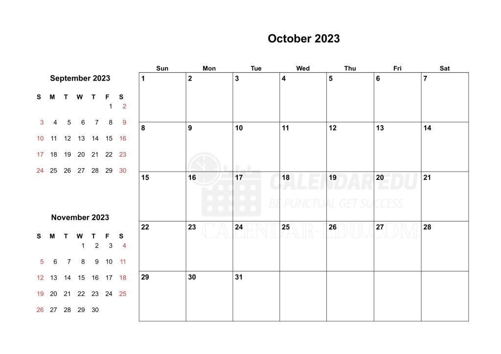 Two Months Sunday start October 2023 Calendar printable templates