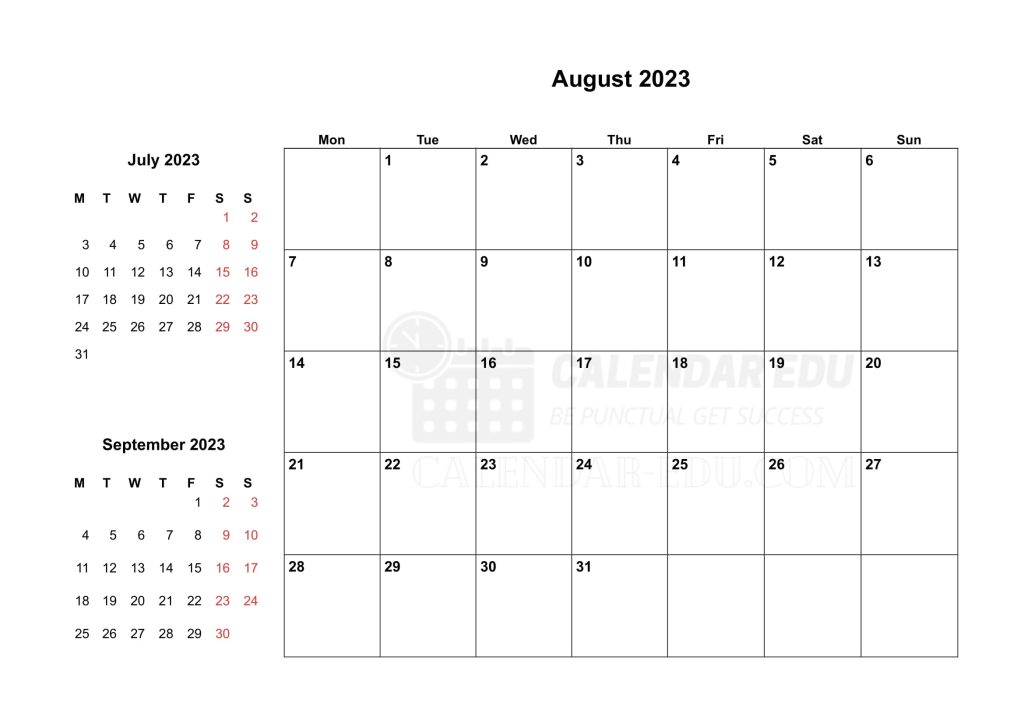 Two months Monday start August 2023 Calendar printable templates