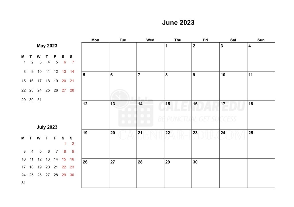 Two months Monday start June 2023 Calendar Printable Templates