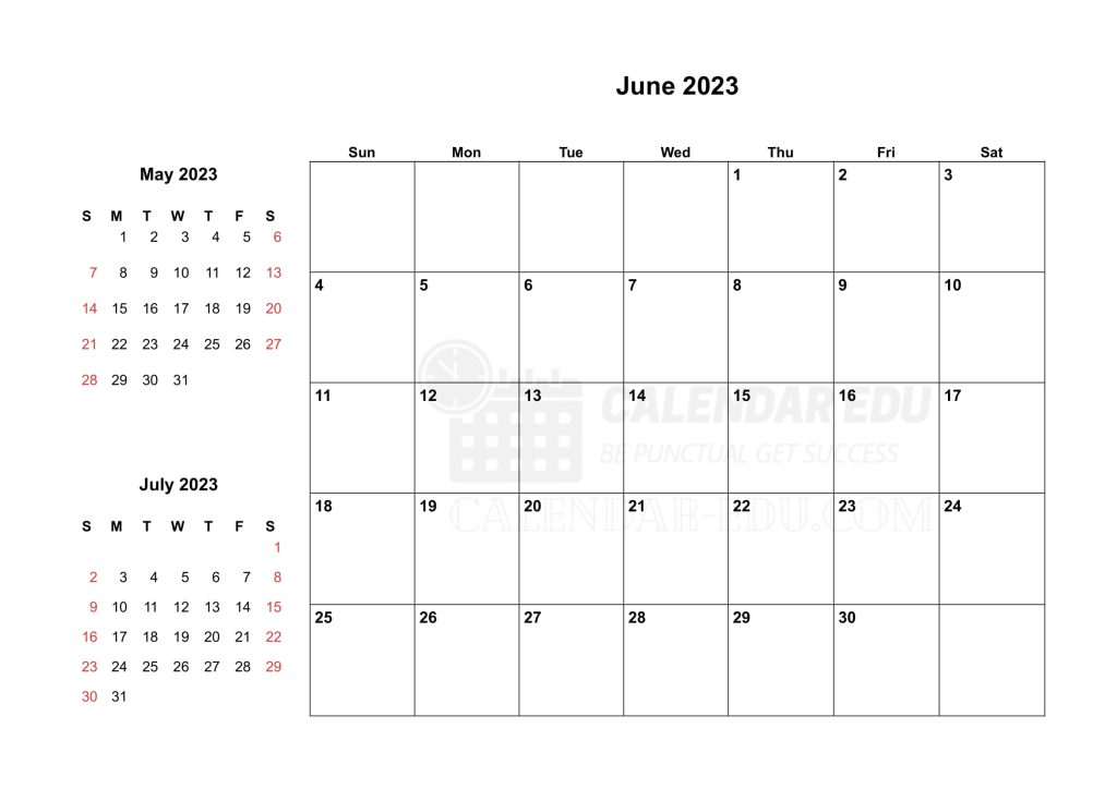 Two months Sunday start June 2023 Calendar Printable Templates