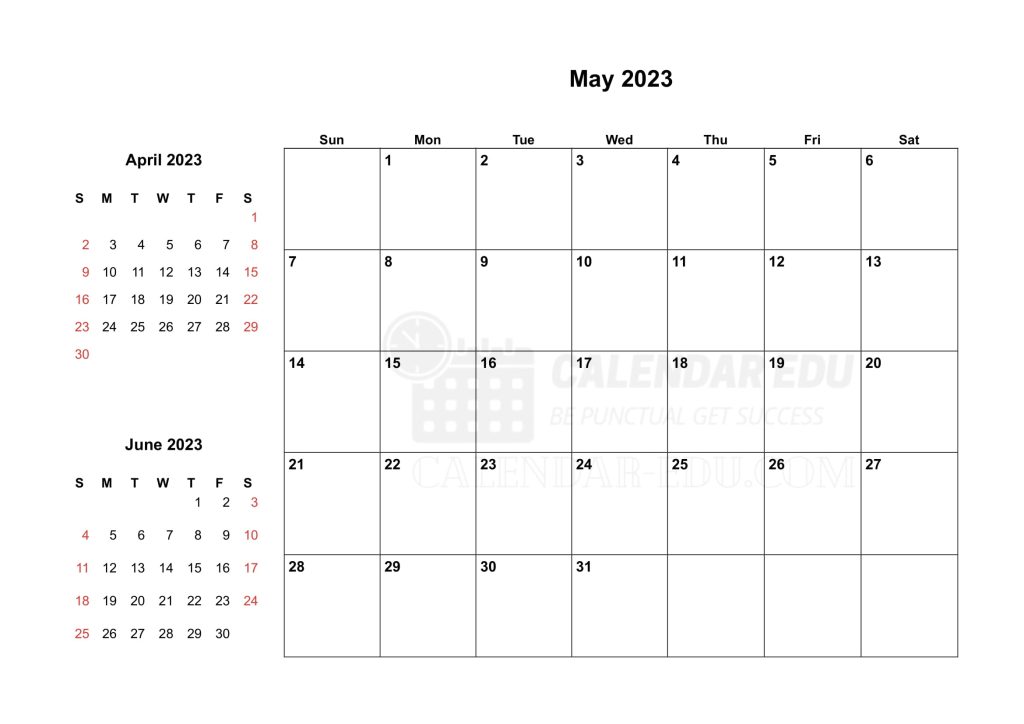 Two months Sunday start May 2023 Calendar Printable Templates