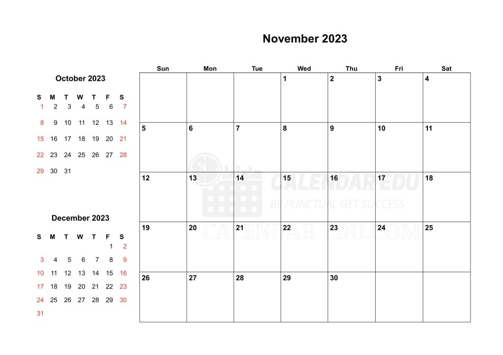 Two months Sunday start November 2023 Calendar printable templates